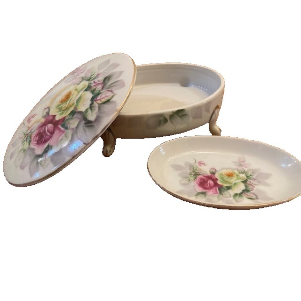 Vintage Kalk Porcelain 4 Legged Trinket Dish‎ & Matching Ring dish